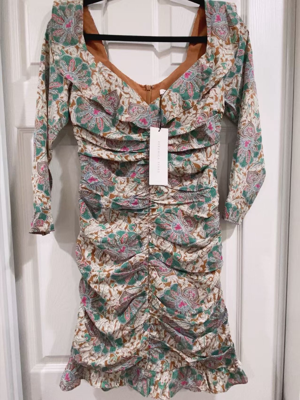 Nwt $658 Veronica Beard Lozano Floral Silk Ruched Minidress